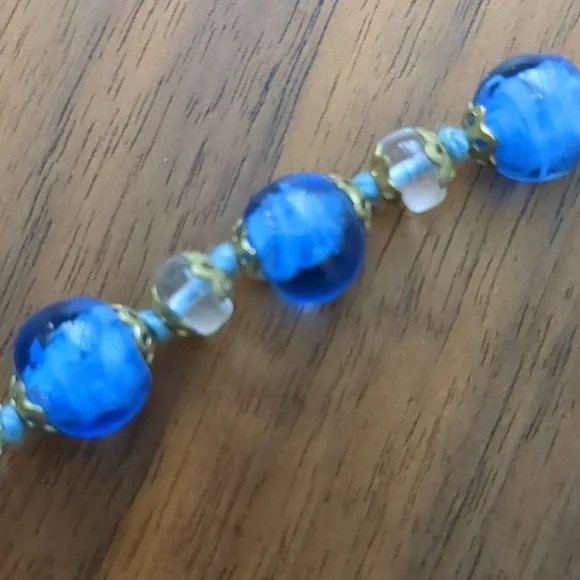 Venetian Glass Blue Beaded Necklace - Picture 6 of 7